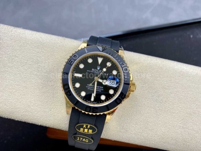 KF Factory Rolex Yacht Master 42 226658 42mm Gold Rubber Strap Black Dial 5 Super Clone Watch,Clean Factory Watch