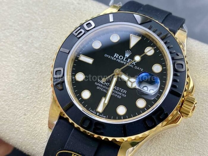 KF Factory Rolex Yacht Master 42 226658 42mm Gold Rubber Strap Black Dial 6 Super Clone Watch,Clean Factory Watch