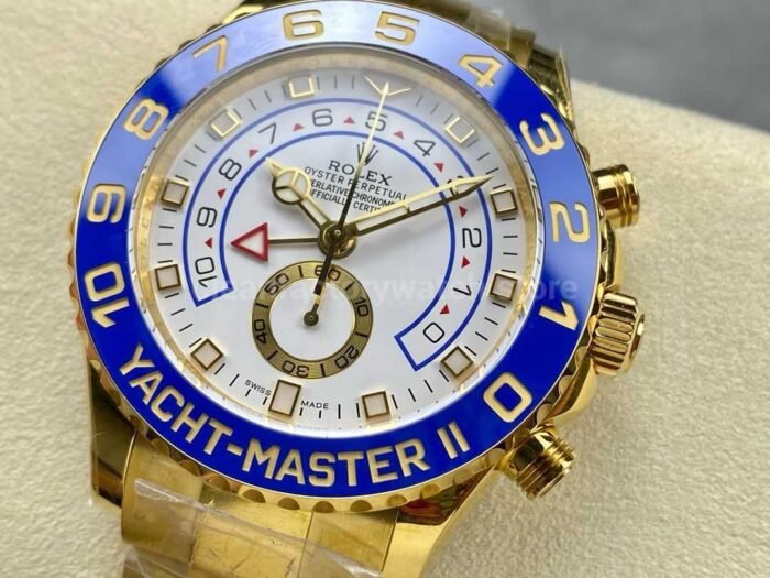 KF Factory Rolex Yacht Master II 116688 0002 44mm Full Gold White Dial 4 Super Clone Watch,Clean Factory Watch