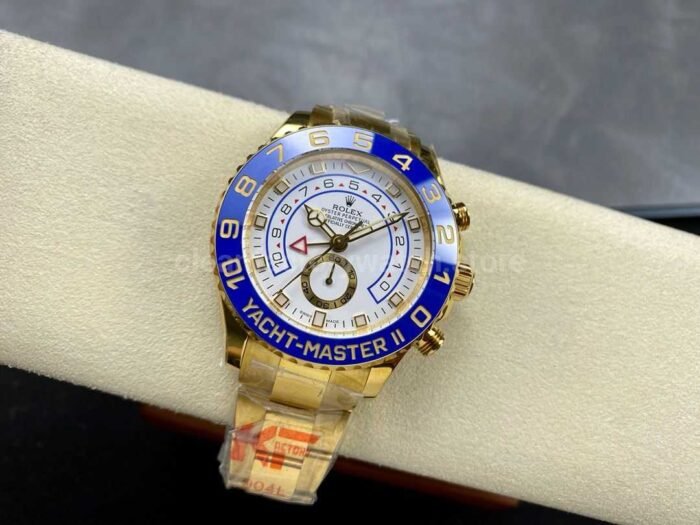 KF Factory Rolex Yacht Master II 116688 0002 44mm Full Gold White Dial 7 Super Clone Watch,Clean Factory Watch