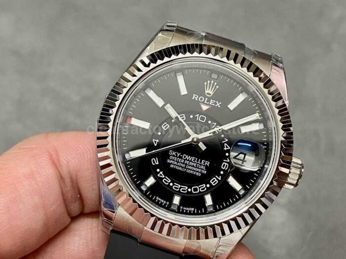 Noob Factory Rolex Sky Dweller 336239 0002 42mm White Gold Rubber Strap Black Dial 2 Super Clone Watch,Clean Factory Watch
