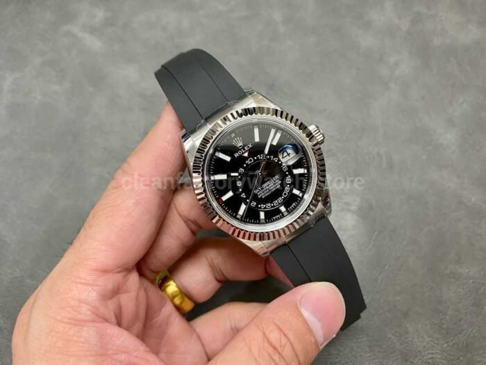 Noob Factory Rolex Sky Dweller 336239 0002 42mm White Gold Rubber Strap Black Dial 3 Super Clone Watch,Clean Factory Watch