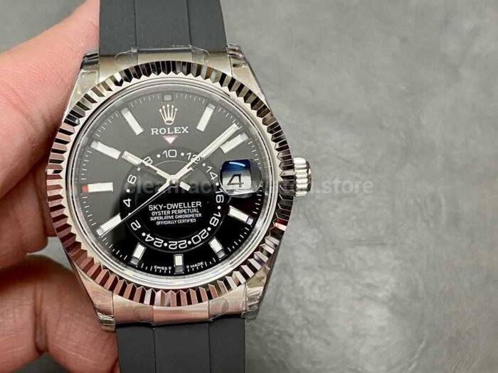 Noob Factory Rolex Sky Dweller 336239 0002 42mm White Gold Rubber Strap Black Dial 5 Super Clone Watch,Clean Factory Watch