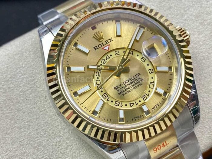 Noob Factory Rolex Sky Dweller 336933 0001 42mm Half Yellow Gold Champagne Dial 1 Super Clone Watch,Clean Factory Watch