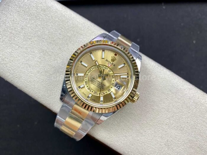 Noob Factory Rolex Sky Dweller 336933 0001 42mm Half Yellow Gold Champagne Dial 3 Super Clone Watch,Clean Factory Watch