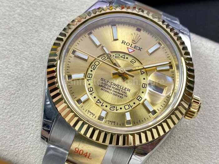 Noob Factory Rolex Sky Dweller 336933 0001 42mm Half Yellow Gold Champagne Dial 6 Super Clone Watch,Clean Factory Watch