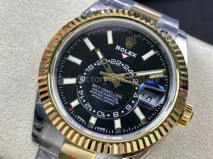 Noob Factory Rolex Sky Dweller 336933 0003 42mm Half Yellow Gold Black Dial 4 Super Clone Watch,Clean Factory Watch