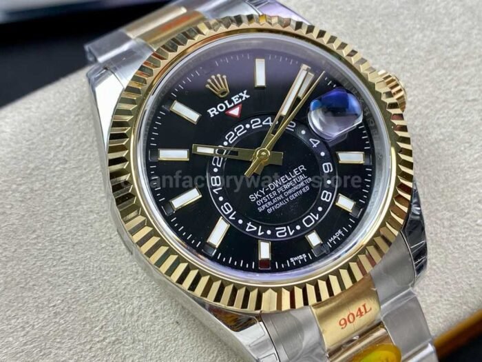 Noob Factory Rolex Sky Dweller 336933 0003 42mm Half Yellow Gold Black Dial 5 Super Clone Watch,Clean Factory Watch