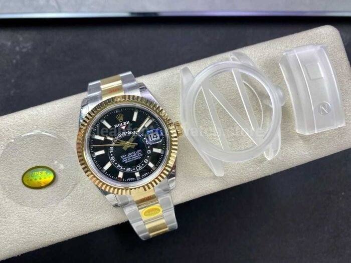 Noob Factory Rolex Sky Dweller 336933 0003 42mm Half Yellow Gold Black Dial 6 Super Clone Watch,Clean Factory Watch