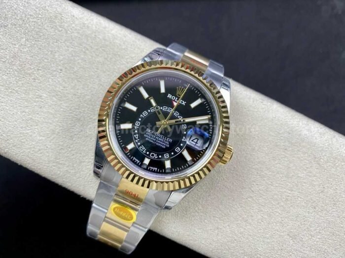 Noob Factory Rolex Sky Dweller 336933 0003 42mm Half Yellow Gold Black Dial 8 Super Clone Watch,Clean Factory Watch