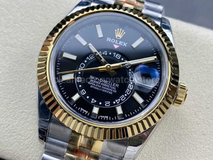 Noob Factory Rolex Sky Dweller 336933 0004 42mm Half Yellow Gold Black Dial Jubilee 1 Super Clone Watch,Clean Factory Watch
