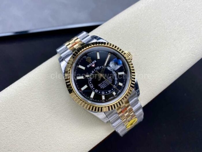 Noob Factory Rolex Sky Dweller 336933 0004 42mm Half Yellow Gold Black Dial Jubilee 2 Super Clone Watch,Clean Factory Watch