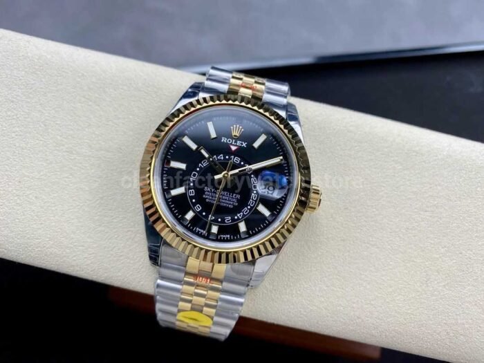 Noob Factory Rolex Sky Dweller 336933 0004 42mm Half Yellow Gold Black Dial Jubilee 4 Super Clone Watch,Clean Factory Watch