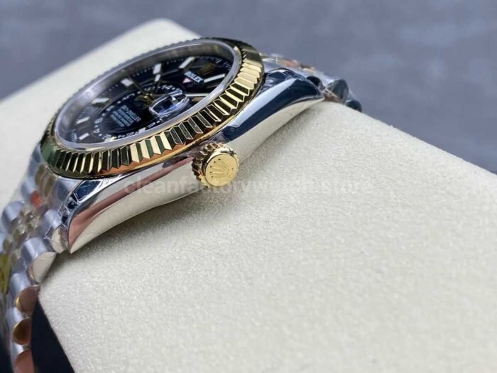 Noob Factory Rolex Sky Dweller 336933 0004 42mm Half Yellow Gold Black Dial Jubilee 8 Super Clone Watch,Clean Factory Watch