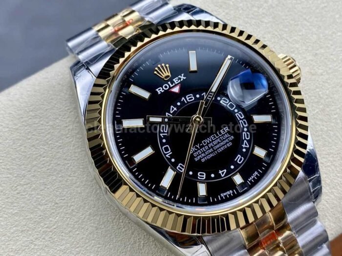 Noob Factory Rolex Sky Dweller 336933 0004 42mm Half Yellow Gold Black Dial Jubilee 9 Super Clone Watch,Clean Factory Watch