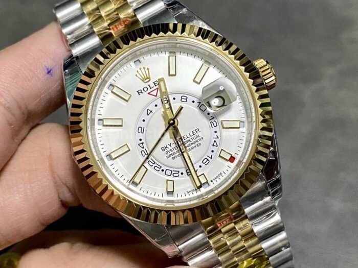 Noob Factory Rolex Sky Dweller 336933 0006 42mm Half Yellow Gold White Dial Jubilee 1 Super Clone Watch,Clean Factory Watch