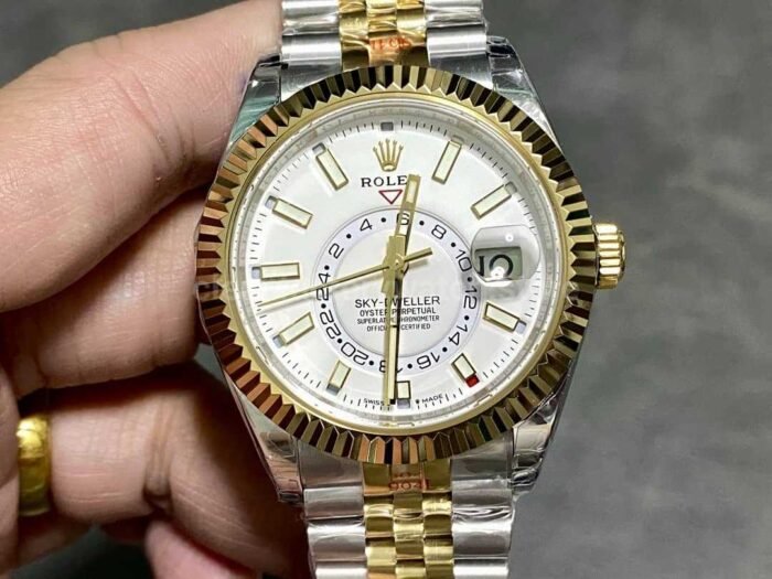 Noob Factory Rolex Sky Dweller 336933 0006 42mm Half Yellow Gold White Dial Jubilee 6 Super Clone Watch,Clean Factory Watch