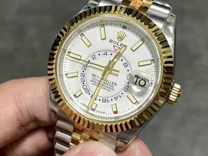 Noob Factory Rolex Sky Dweller 336933 0006 42mm Half Yellow Gold White Dial Jubilee Super Clone Watch,Clean Factory Watch