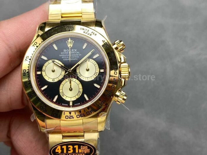 QF Factory CounterWeight Rolex Daytona 126508 0002 40mm Full Yellow Gold Champagne Eye Black Dial 1 Super Clone Watch,Clean Factory Watch