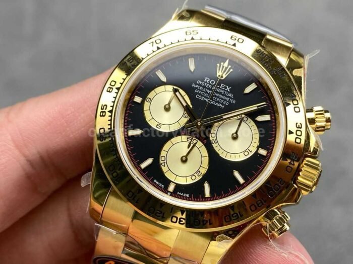 QF Factory CounterWeight Rolex Daytona 126508 0002 40mm Full Yellow Gold Champagne Eye Black Dial 3 Super Clone Watch,Clean Factory Watch