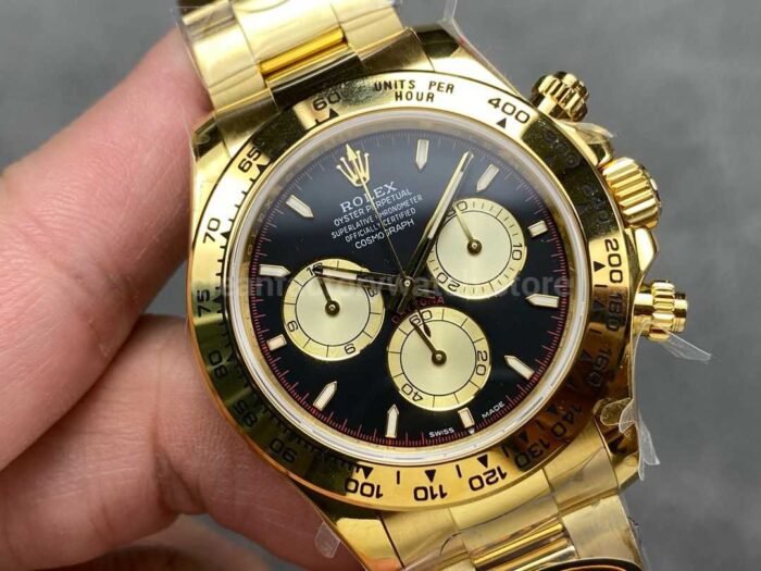 QF Factory CounterWeight Rolex Daytona 126508 0002 40mm Full Yellow Gold Champagne Eye Black Dial 6 Super Clone Watch,Clean Factory Watch