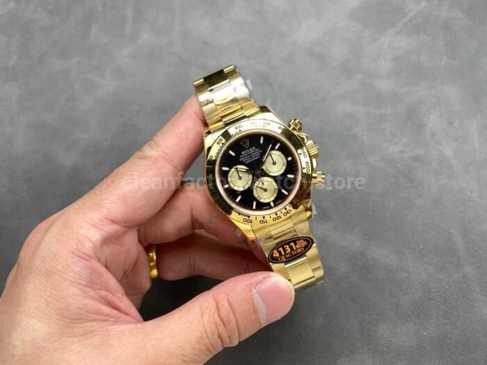QF Factory CounterWeight Rolex Daytona 126508 0002 40mm Full Yellow Gold Champagne Eye Black Dial 7 Super Clone Watch,Clean Factory Watch