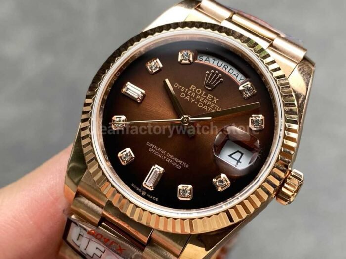 QF Factory Counterweight Rolex Day Date 128235 0037 36mm Full Rose Gold 4 Super Clone Watch,Clean Factory Watch