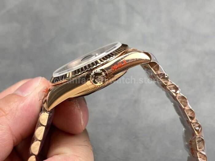 QF Factory Counterweight Rolex Day Date 128235 0037 36mm Full Rose Gold 5 Super Clone Watch,Clean Factory Watch