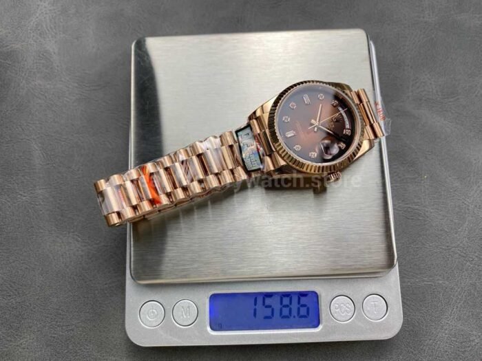 QF Factory Counterweight Rolex Day Date 128235 0037 36mm Full Rose Gold 7 Super Clone Watch,Clean Factory Watch