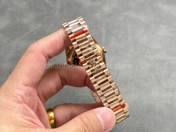 QF Factory Counterweight Rolex Day Date 128235 0037 36mm Full Rose Gold 8 Super Clone Watch,Clean Factory Watch