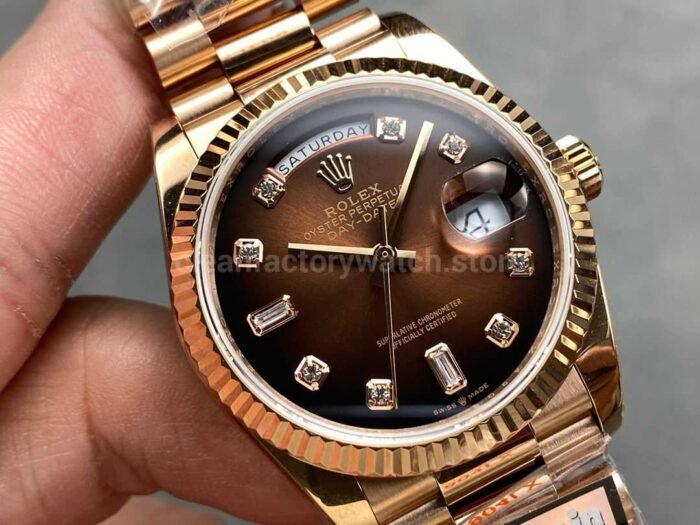 QF Factory Counterweight Rolex Day Date 128235 0037 36mm Full Rose Gold 9 Super Clone Watch,Clean Factory Watch