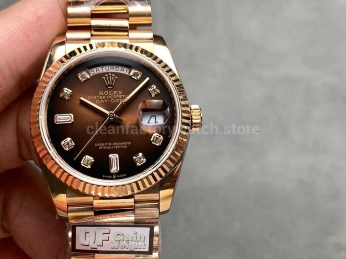 QF Factory Counterweight Rolex Day Date 128235 0037 36mm Full Rose Gold D 1 Super Clone Watch,Clean Factory Watch