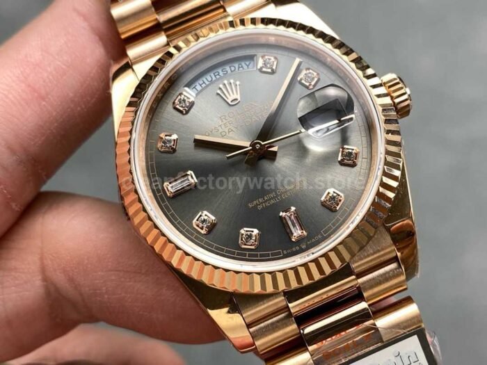 QF Factory Counterweight Rolex Day Date 128235 0051 36mm Full Rose Gold 4 Super Clone Watch,Clean Factory Watch