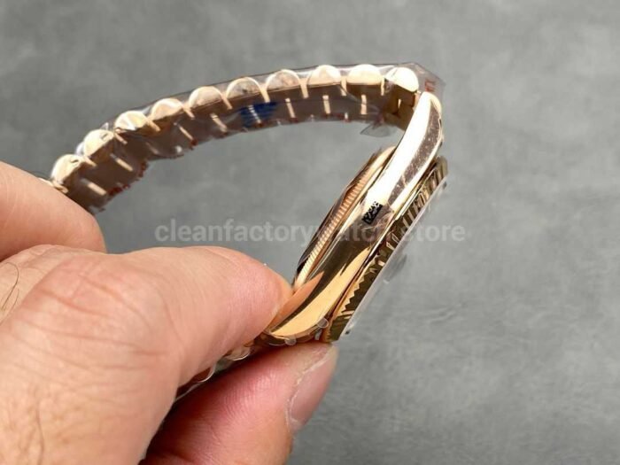 QF Factory Counterweight Rolex Day Date 128235 0085 36mm Full Rose Gold Baguett 3 Super Clone Watch,Clean Factory Watch