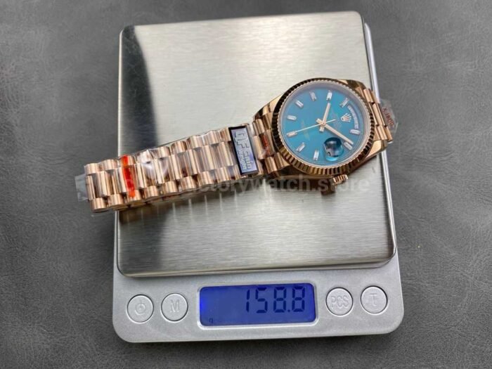 QF Factory Counterweight Rolex Day Date 128235 0085 36mm Full Rose Gold Baguett 4 Super Clone Watch,Clean Factory Watch