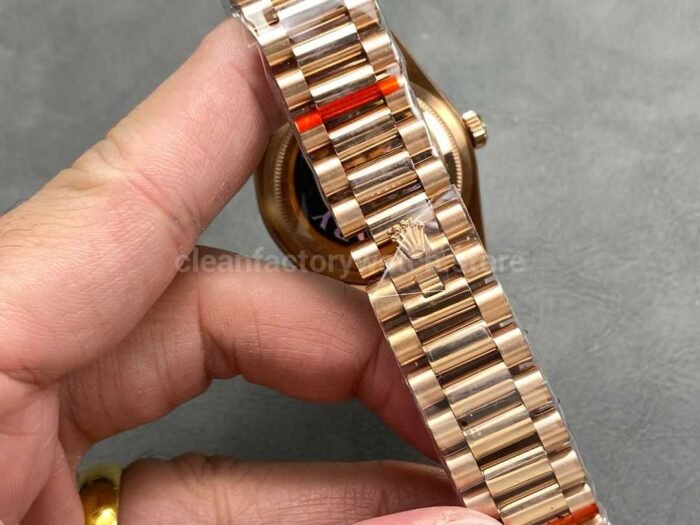 QF Factory Counterweight Rolex Day Date 128235 0085 36mm Full Rose Gold Baguett 5 Super Clone Watch,Clean Factory Watch