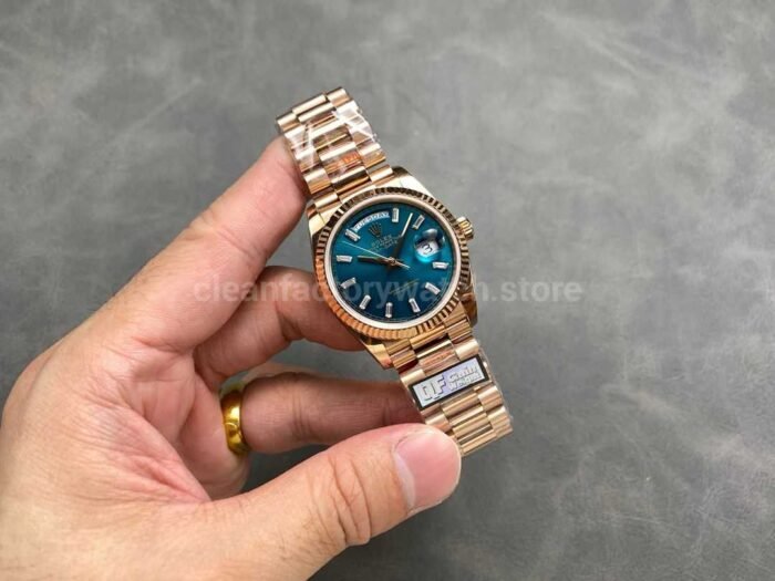 QF Factory Counterweight Rolex Day Date 128235 0085 36mm Full Rose Gold Baguett Super Clone Watch,Clean Factory Watch