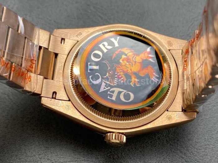 QF Factory Counterweight Rolex Day Date 128235 0085 36mm Full Rose Gold Baguett 9 Super Clone Watch,Clean Factory Watch