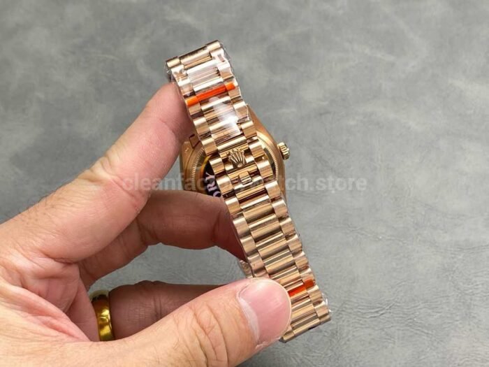 QF Factory Counterweight Rolex Day Date 128235 36mm Full Rose Gold Grey Dial 2 Super Clone Watch,Clean Factory Watch