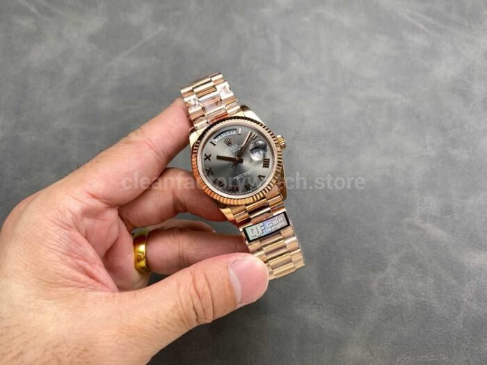 QF Factory Counterweight Rolex Day-Date 128235 36mm Full Rose Gold Roman Numerals Grey Dial - Image 4