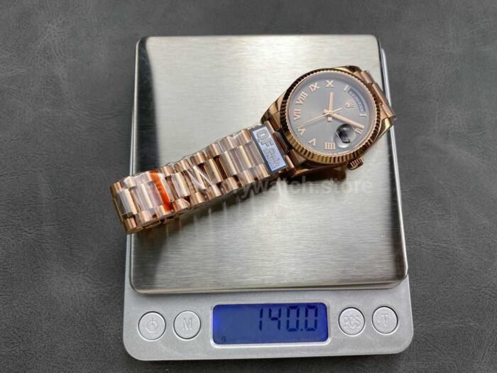 QF Factory Counterweight Rolex Day-Date 128235 36mm Full Rose Gold Roman Numerals Grey Dial - Image 9