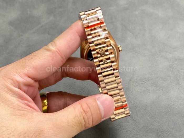 QF Factory Counterweight Rolex Day-Date 128235 36mm Full Rose Gold Roman Numerals Grey Dial - Image 8