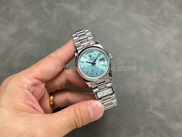 QF Factory Counterweight Rolex Day Date 128236 0009 36mm Full 904L Baguette Diamond Ic Super Clone Watch,Clean Factory Watch