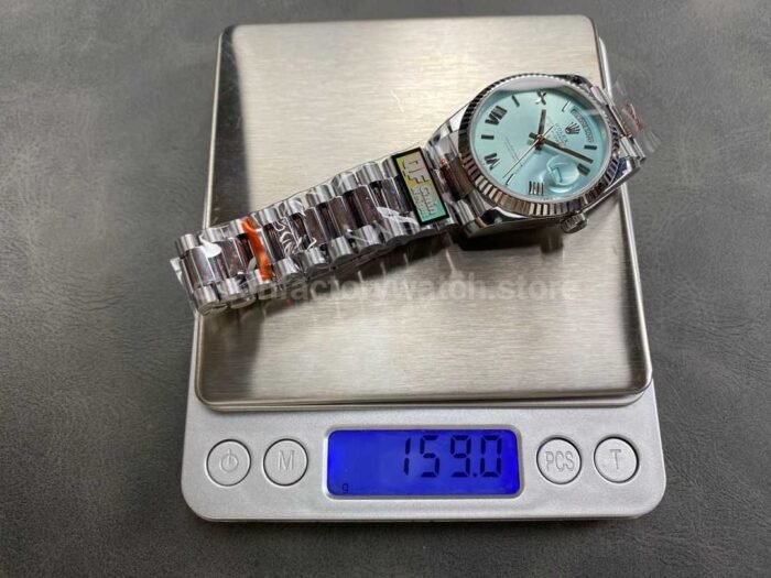 QF Factory Counterweight Rolex Day Date 128236 0018 36mm Full 904L Roman Numerals Ice Bl 8 Super Clone Watch,Clean Factory Watch