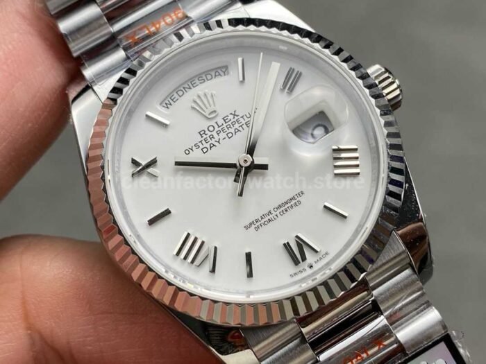 QF Factory Counterweight Rolex Day-Date 128239-0059 36mm Full 904L Roman Numerals White Dial - Image 2