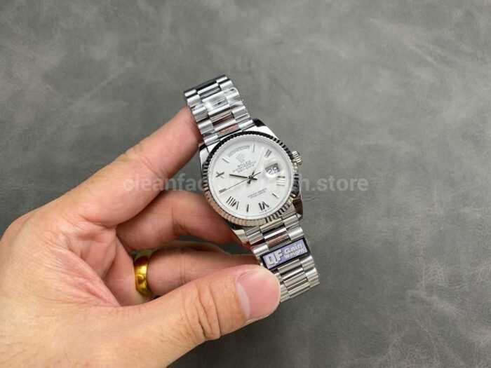 QF Factory Counterweight Rolex Day-Date 128239-0059 36mm Full 904L Roman Numerals White Dial - Image 4