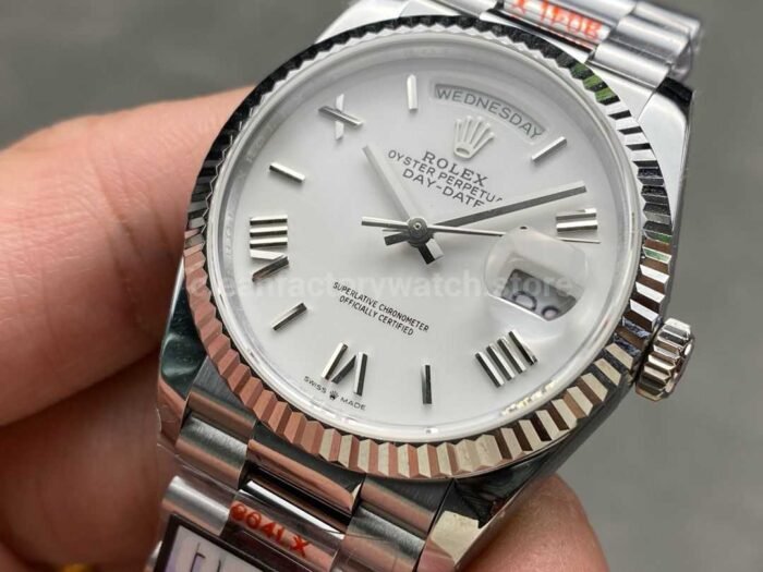 QF Factory Counterweight Rolex Day-Date 128239-0059 36mm Full 904L Roman Numerals White Dial - Image 3