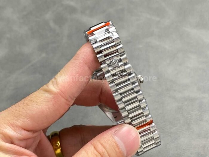 QF Factory Counterweight Rolex Day Date 128239 0069 36mm Full 904L Baguette Diamond Blue D 5 Super Clone Watch,Clean Factory Watch