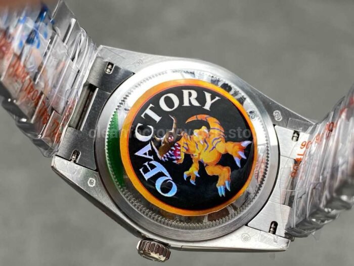 QF Factory Counterweight Rolex Day Date 128239 0069 36mm Full 904L Baguette Diamond Blue D 7 Super Clone Watch,Clean Factory Watch
