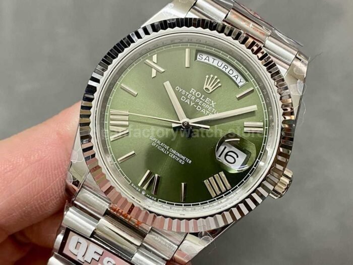 QF Factory Counterweight Rolex Day Date 228239 0033 40mm Full White Gold Roman Numera 5 Super Clone Watch,Clean Factory Watch